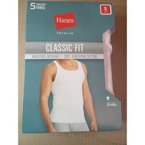 Small Hanes Premium Men's Classic Fit Tank Top Undershirt 5pk - White, Tagless